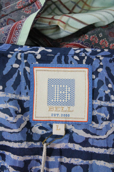 Bell Womens Abstract Print Long Sleeves Ariana Blouse Blue Cotton Size Large