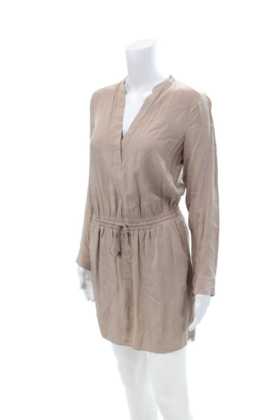 Vince Womens V-Neck Long Sleeves Slit Hem Drop Waist Mini Dress Tan Size 2