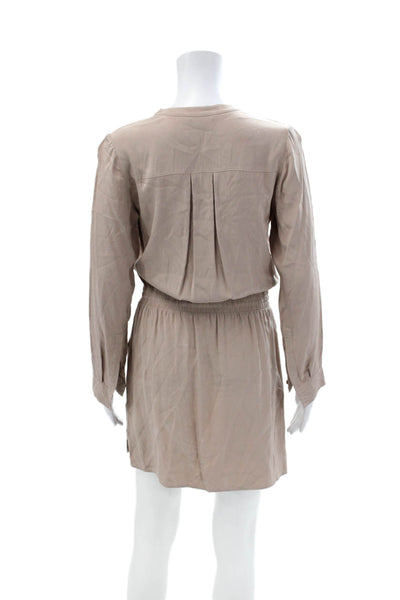 Vince Womens V-Neck Long Sleeves Slit Hem Drop Waist Mini Dress Tan Size 2