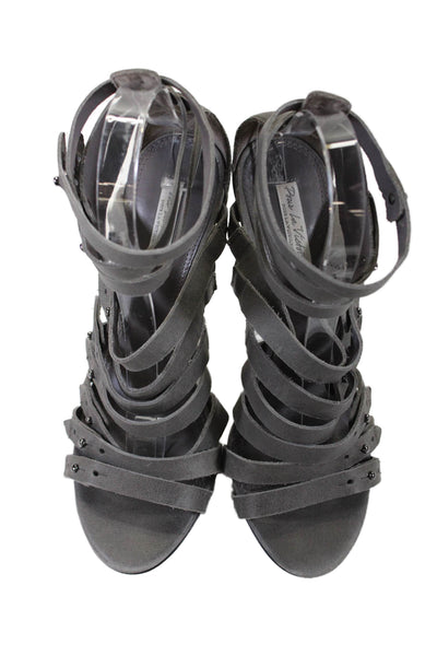 Pour la Victoire Womens Open Toe Strappy Silver Tone Hardware High Heels Gray Si