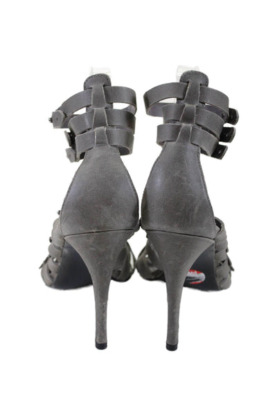 Pour la Victoire Womens Open Toe Strappy Silver Tone Hardware High Heels Gray Si