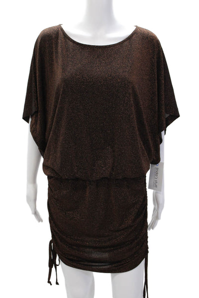 Pho Firenze Womens Short Sleeves Blouson Dress Brown Metallic Size Medium