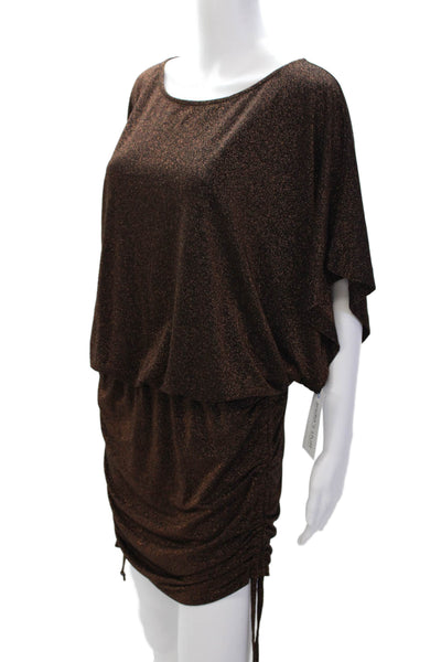 Pho Firenze Womens Short Sleeves Blouson Dress Brown Metallic Size Medium