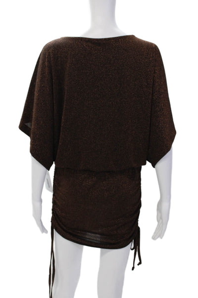 Pho Firenze Womens Short Sleeves Blouson Dress Brown Metallic Size Medium