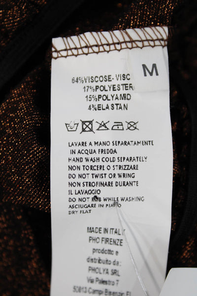 Pho Firenze Womens Short Sleeves Blouson Dress Brown Metallic Size Medium