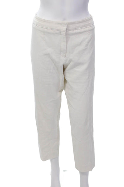 Escada Womens Cotton Pleated Lined Straight Leg Dress Pants White Size EUR 42