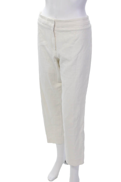 Escada Womens Cotton Pleated Lined Straight Leg Dress Pants White Size EUR 42