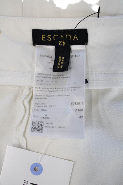 Escada Womens Cotton Pleated Lined Straight Leg Dress Pants White Size EUR 42