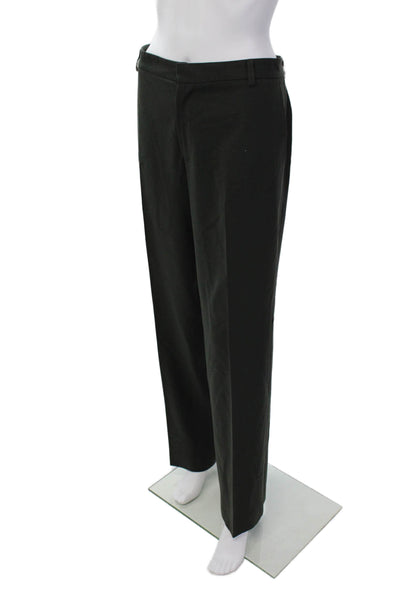 Theory Womens Cotton Zip Button Wide Leg Pleated Dress Pants Green Size XL