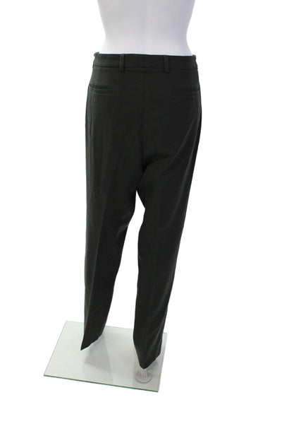 Theory Womens Cotton Zip Button Wide Leg Pleated Dress Pants Green Size XL