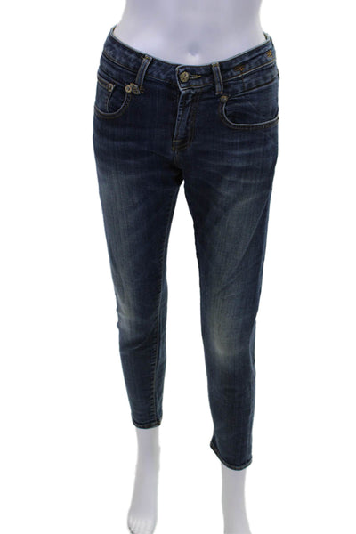 R13 Womens Vintage Dark Wash Boy Skinny Leg Jeans Blue Cotton Size 26