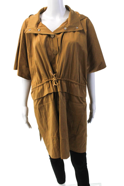 Zara Womens Short Sleeved Collared Drawstring Waist Jacket Brown Size M
