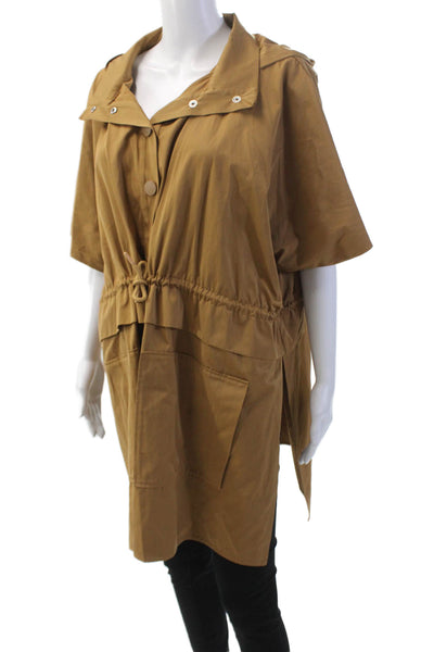Zara Womens Short Sleeved Collared Drawstring Waist Jacket Brown Size M