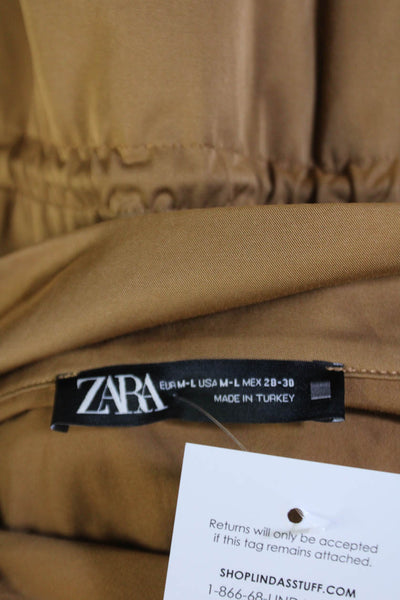 Zara Womens Short Sleeved Collared Drawstring Waist Jacket Brown Size M