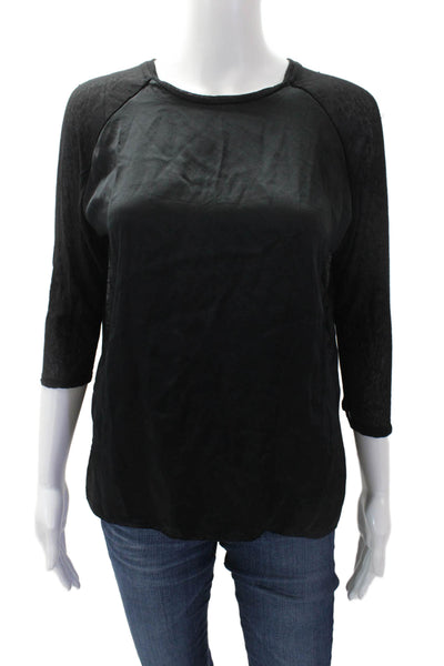 Vince Womens Silk Long Sheer Raglan Sleeve Blouse Black Size S