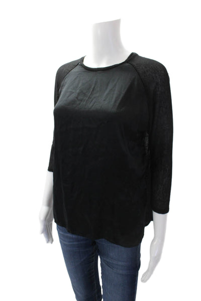 Vince Womens Silk Long Sheer Raglan Sleeve Blouse Black Size S
