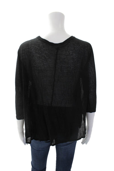 Vince Womens Silk Long Sheer Raglan Sleeve Blouse Black Size S