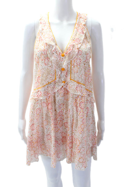 Poupette St. Barth Womens V-Neck Sleeveless Ruffle Mae Mini Dress Floral Size XS