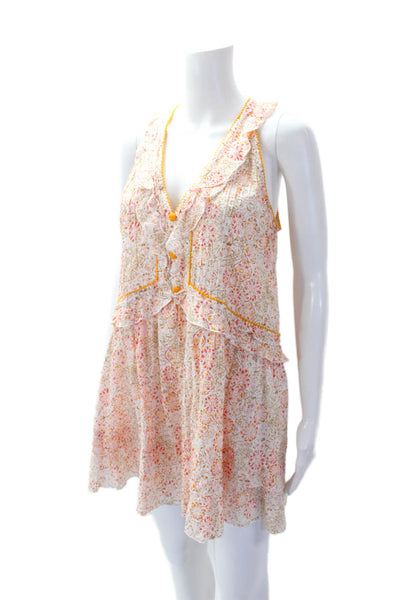 Poupette St. Barth Womens V-Neck Sleeveless Ruffle Mae Mini Dress Floral Size XS