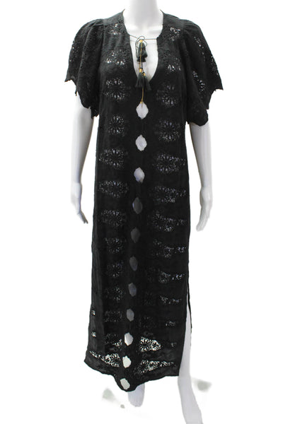 Bell Women's Short Sleeves Tasel Eyelet Lace Maxi Coverup Dress Black Size S