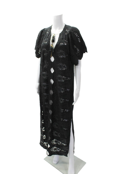 Bell Women's Short Sleeves Tasel Eyelet Lace Maxi Coverup Dress Black Size S