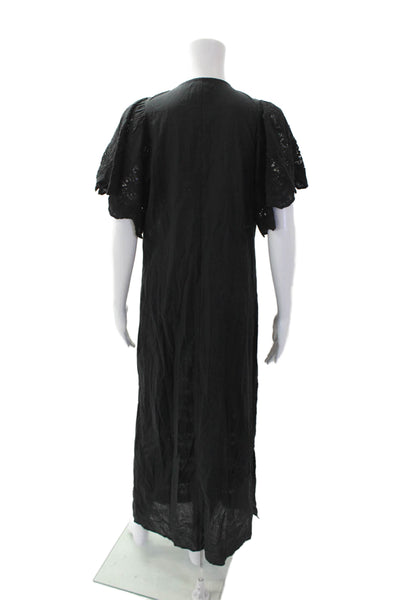 Bell Women's Short Sleeves Tasel Eyelet Lace Maxi Coverup Dress Black Size S