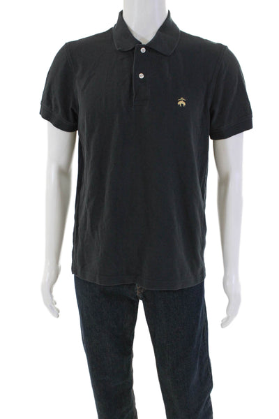Brooks Brothers Mens Cotton Short Sleeve Button V-neck Polo Shirt Black Size M
