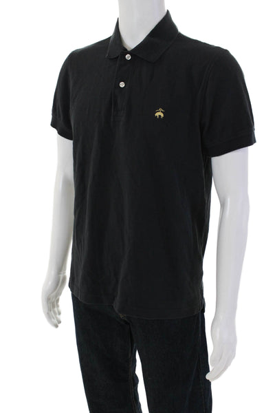 Brooks Brothers Mens Cotton Short Sleeve Button V-neck Polo Shirt Black Size M