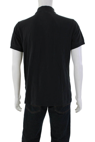 Brooks Brothers Mens Cotton Short Sleeve Button V-neck Polo Shirt Black Size M