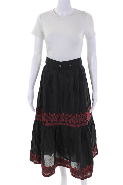 Pinnacle Shruti Sancheti Womens Embroidered Stretch Maxi Skirt Black Size Small