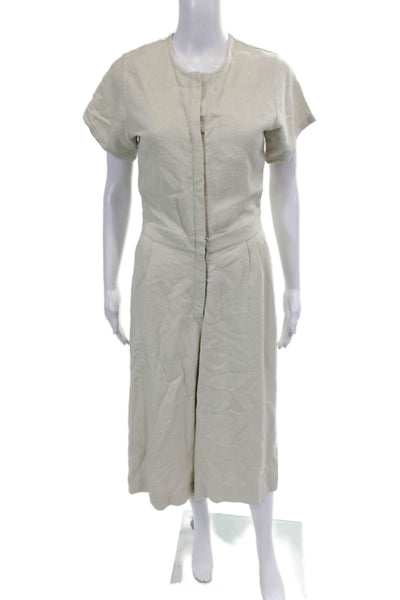 Jeuneotte Women's Round Neck Short Sleeves Wide Leg Romper Beige Size S
