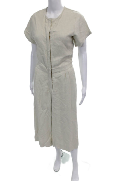 Jeuneotte Women's Round Neck Short Sleeves Wide Leg Romper Beige Size S