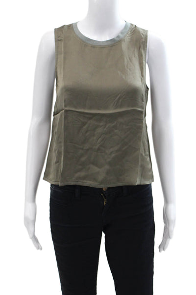 Nation LTD Womens Satin Round Neck Sleeveless Blouse Muted Green Size S