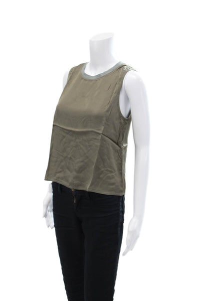 Nation LTD Womens Satin Round Neck Sleeveless Blouse Muted Green Size S