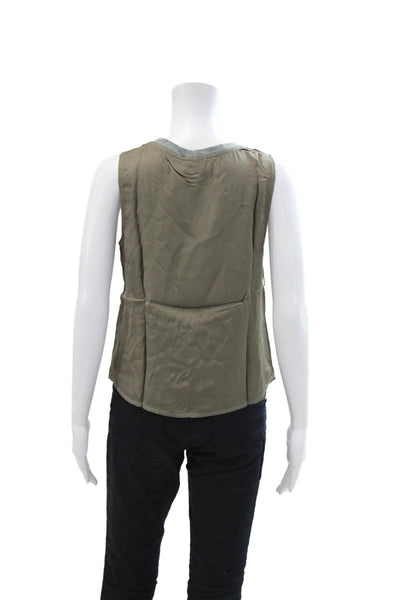 Nation LTD Womens Satin Round Neck Sleeveless Blouse Muted Green Size S