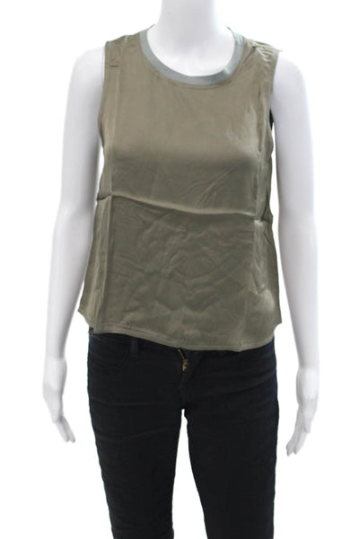Nation LTD Womens Satin Round Neck Sleeveless Relaxed Blouse Muted Green Size XS