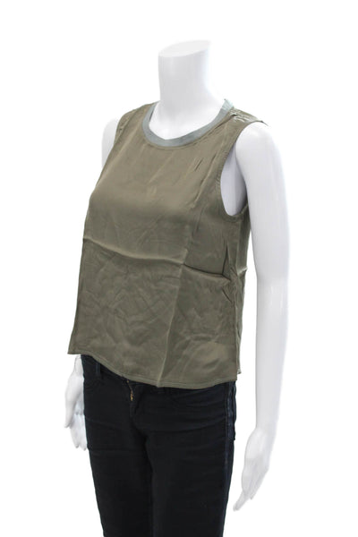 Nation LTD Womens Satin Round Neck Sleeveless Relaxed Blouse Muted Green Size XS