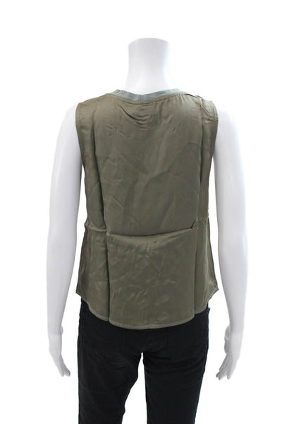 Nation LTD Womens Satin Round Neck Sleeveless Relaxed Blouse Muted Green Size XS