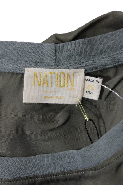 Nation LTD Womens Satin Round Neck Sleeveless Relaxed Blouse Muted Green Size XS