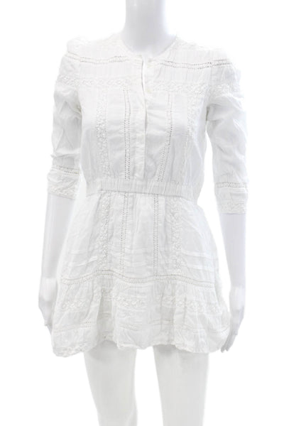 Tularosa Women's 3/4 Sleeves Round Neck Lace Trim Mini Dress White Size XS