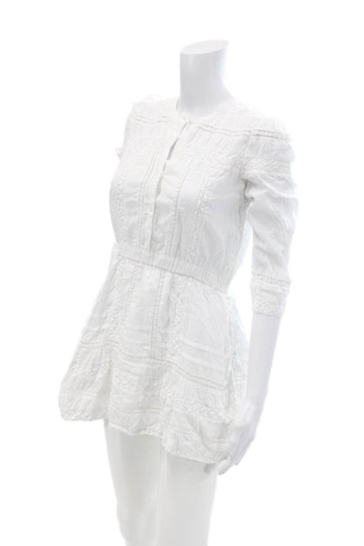 Tularosa Women's 3/4 Sleeves Round Neck Lace Trim Mini Dress White Size XS