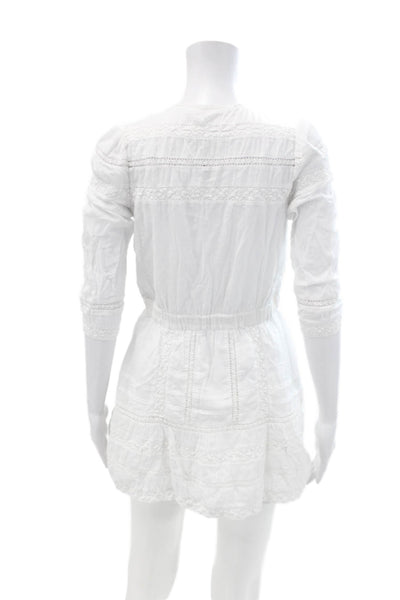 Tularosa Women's 3/4 Sleeves Round Neck Lace Trim Mini Dress White Size XS