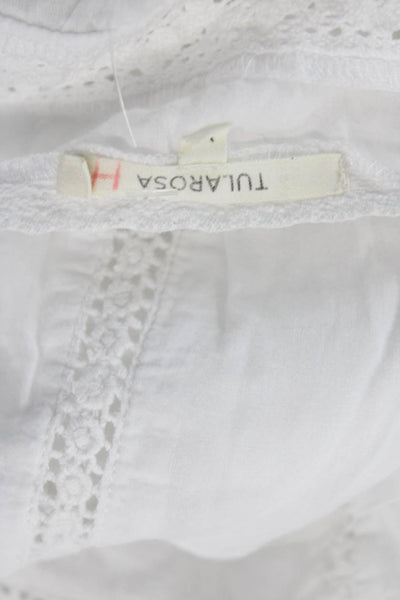 Tularosa Women's 3/4 Sleeves Round Neck Lace Trim Mini Dress White Size XS
