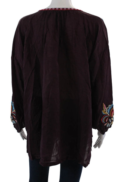 Johnny Was Womens Floral Embroidered Long Sleeve Zadonia Blouse Red Size L