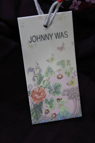 Johnny Was Womens Floral Embroidered Long Sleeve Zadonia Blouse Red Size L