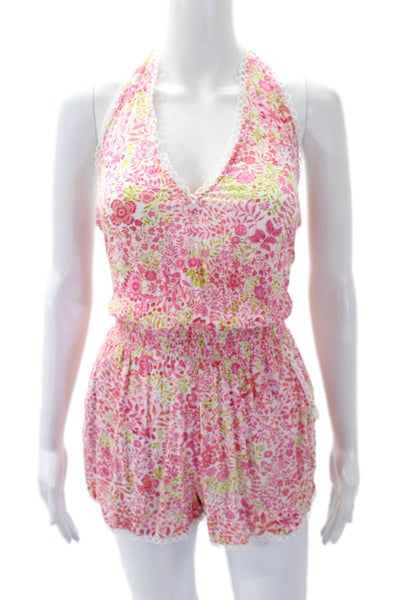 Poupette St. Barth Women's Halter Low Back Beth Shorts Romper Floral Size XS