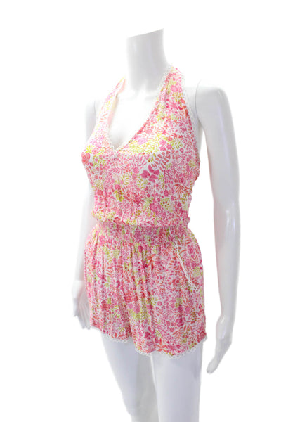 Poupette St. Barth Women's Halter Low Back Beth Shorts Romper Floral Size XS