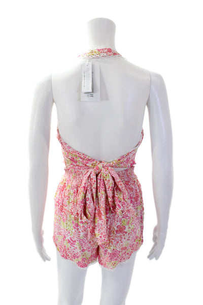 Poupette St. Barth Women's Halter Low Back Beth Shorts Romper Floral Size XS
