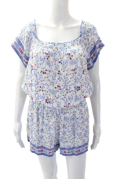 Poupette St. Barth Women's Off The Shoulder Smocked Shorts Romper Floral Size S