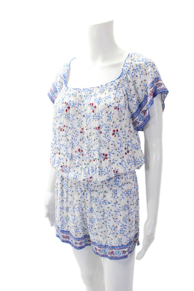 Poupette St. Barth Women's Off The Shoulder Smocked Shorts Romper Floral Size S